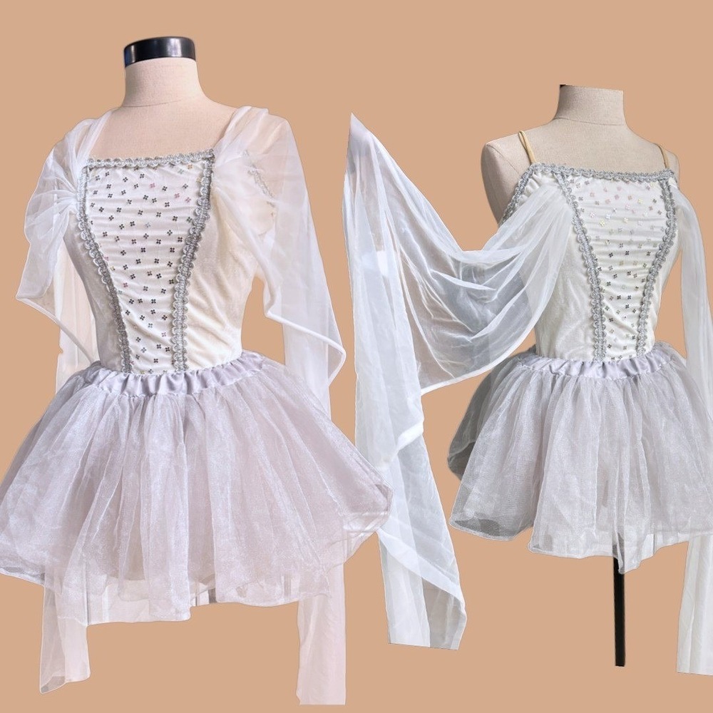 Vintage Velvet Leotard Silver Sequin Fairy Dance Costume Angel xsmall
